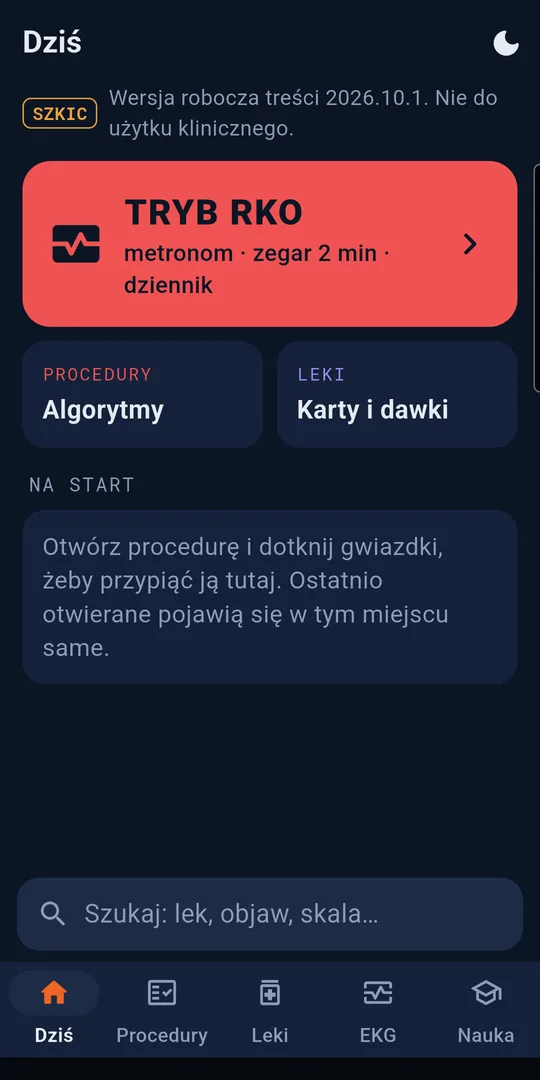 Ekran Dziś z wyszukiwarką i skrótami