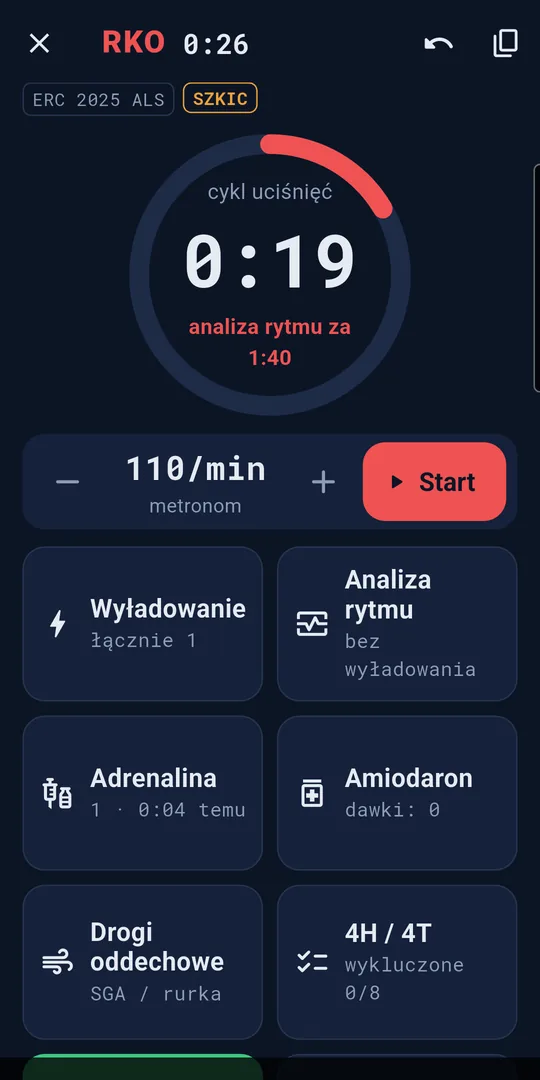 Tryb RKO z zegarem cyklu i metronomem