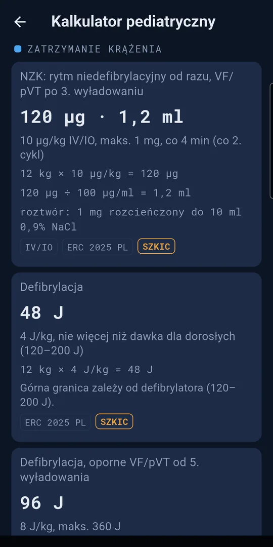 Kalkulator pediatryczny z wynikami